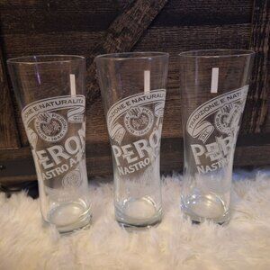 Peroni Nastro Azzurro Tall Glasses Set of 3 Beer Pub Bar Birra Collection Tap